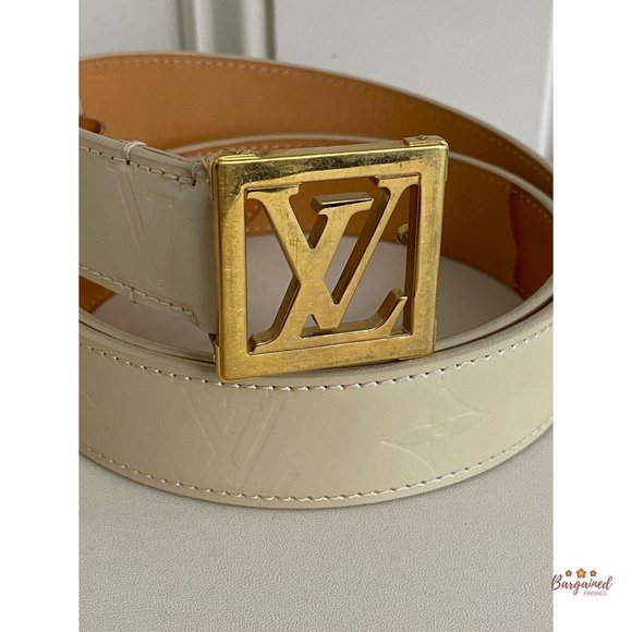 Authentic Louis Vuitton Blanc Corail Monogram Vernis LV Frame Belt Size 85/34 - Picture 2 of 12